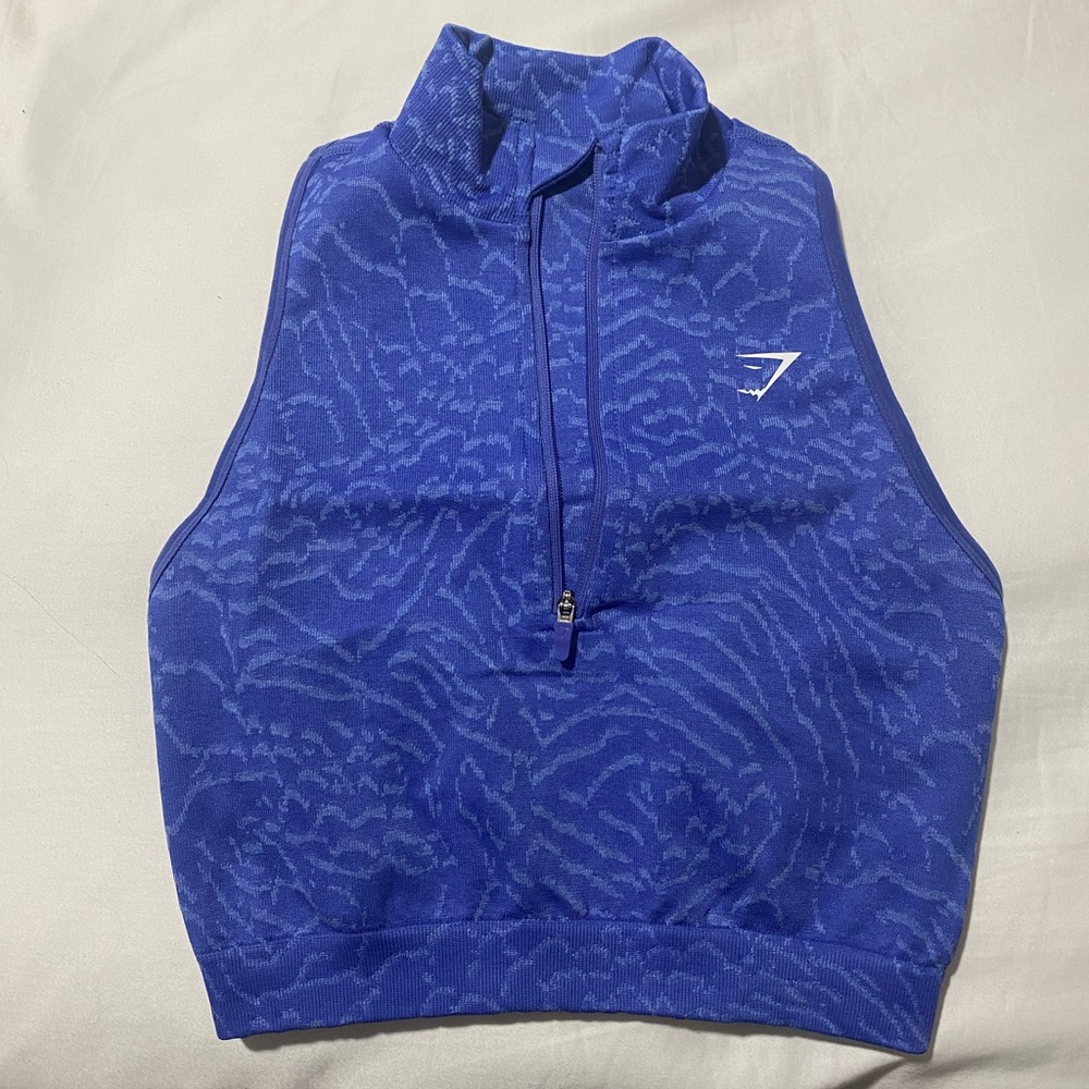 GymShark Workout Crop Top - Adapt Animal Seamless Crop 1/2 Zip - Court Blue